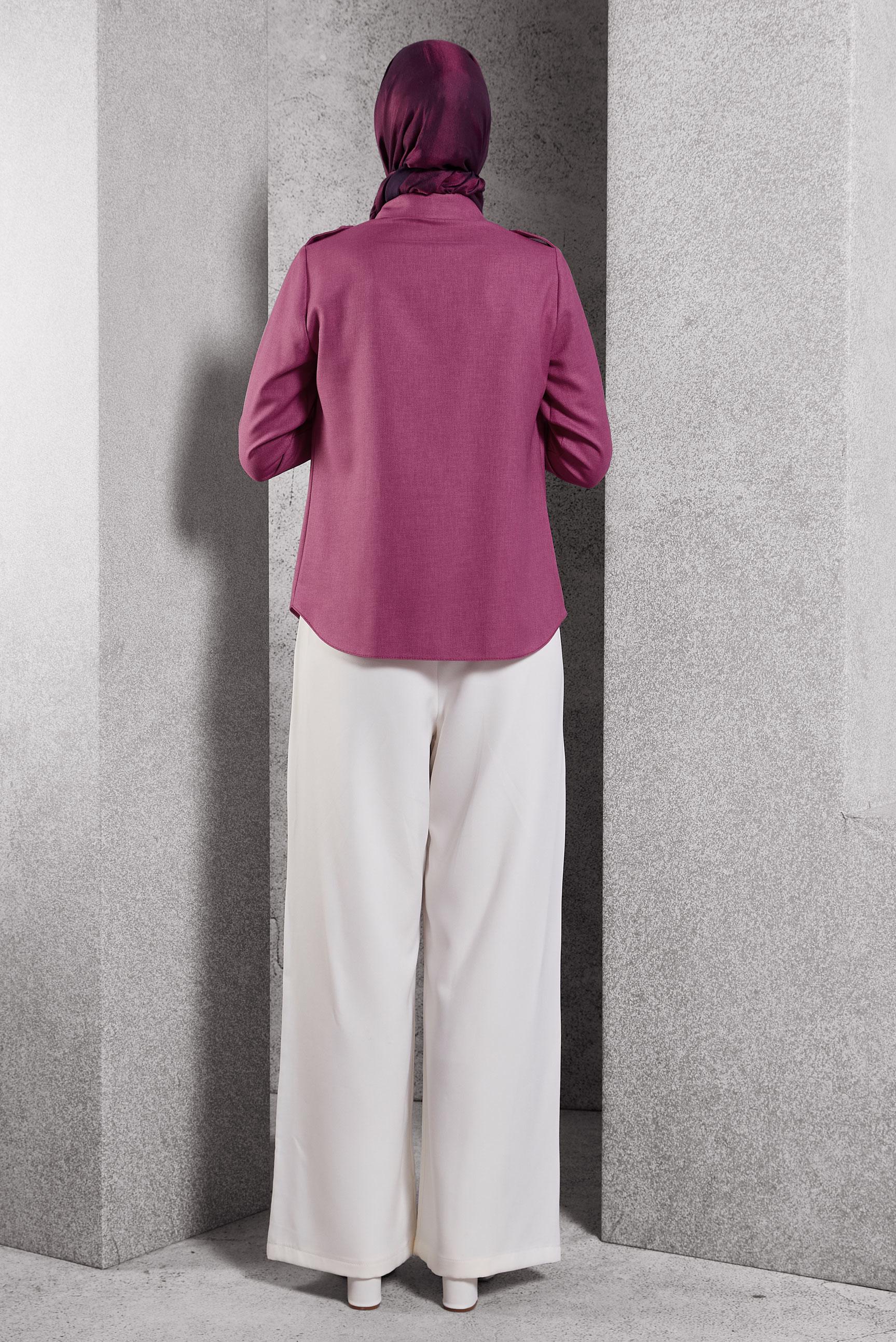 Tesettür giyim FUŞYA GÖMLEK YAKA BLUZ 45240