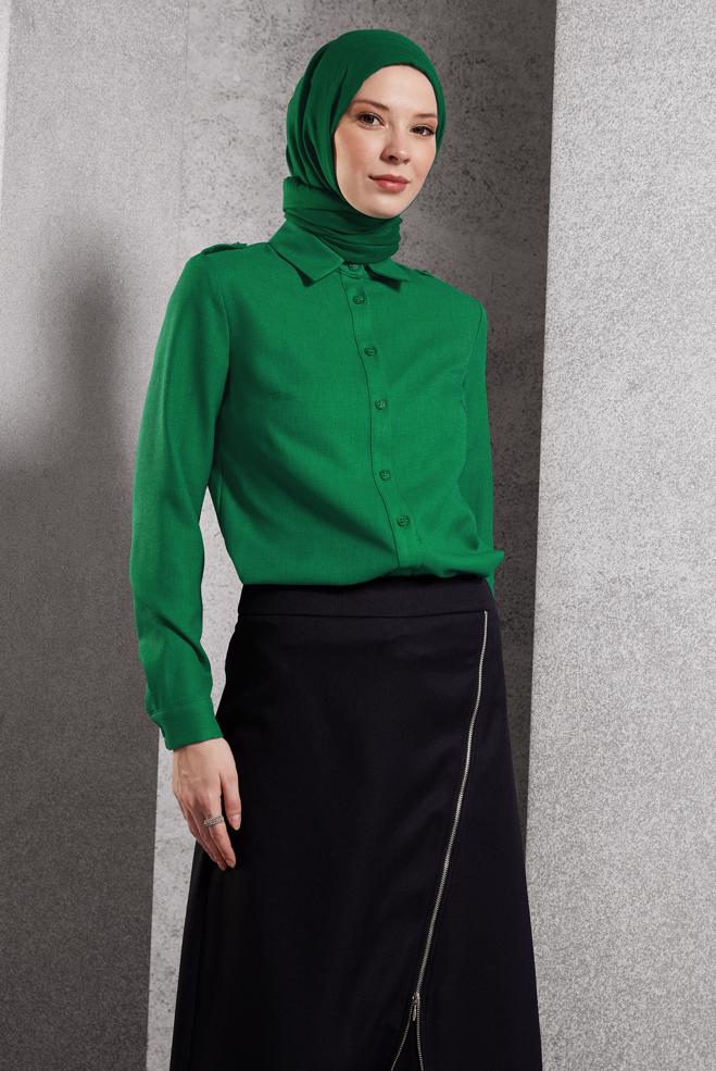 Vêtements hijab VERT BLOUSE COL CHEMISE 45240 - ALVİNA