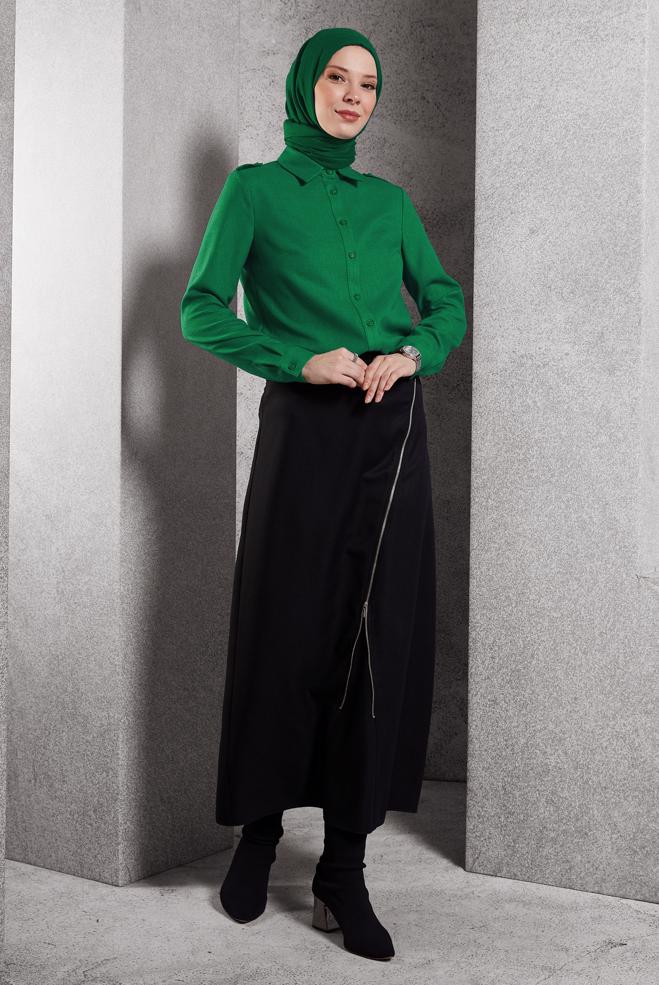Vêtements hijab VERT BLOUSE COL CHEMISE 45240 - ALVİNA