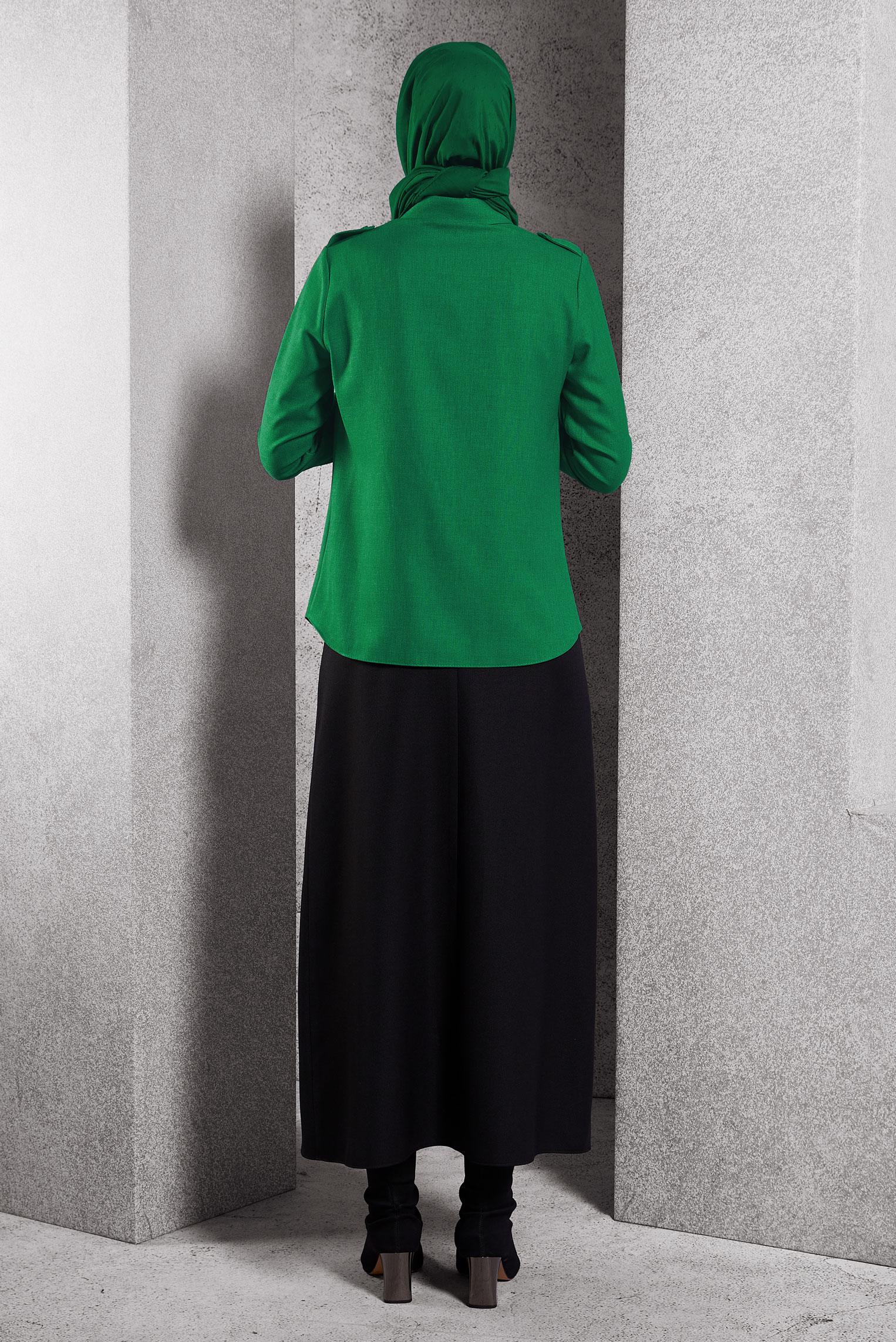 Tesettür giyim YEŞİL GÖMLEK YAKA BLUZ 45240
