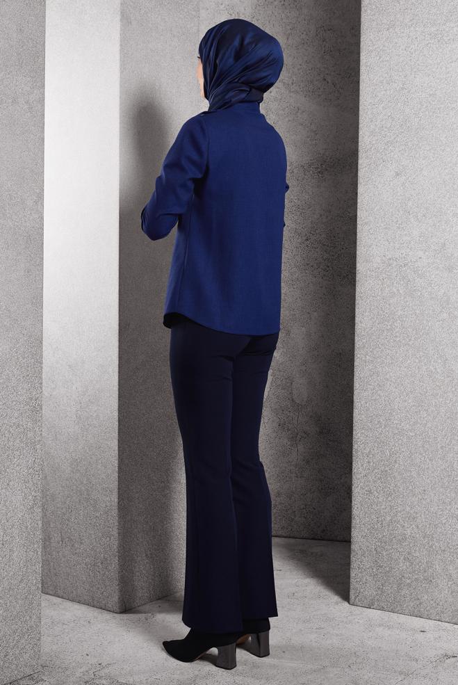 Vêtements hijab BLEU MARINE BLOUSE COL CHEMISE 45240 - ALVİNA