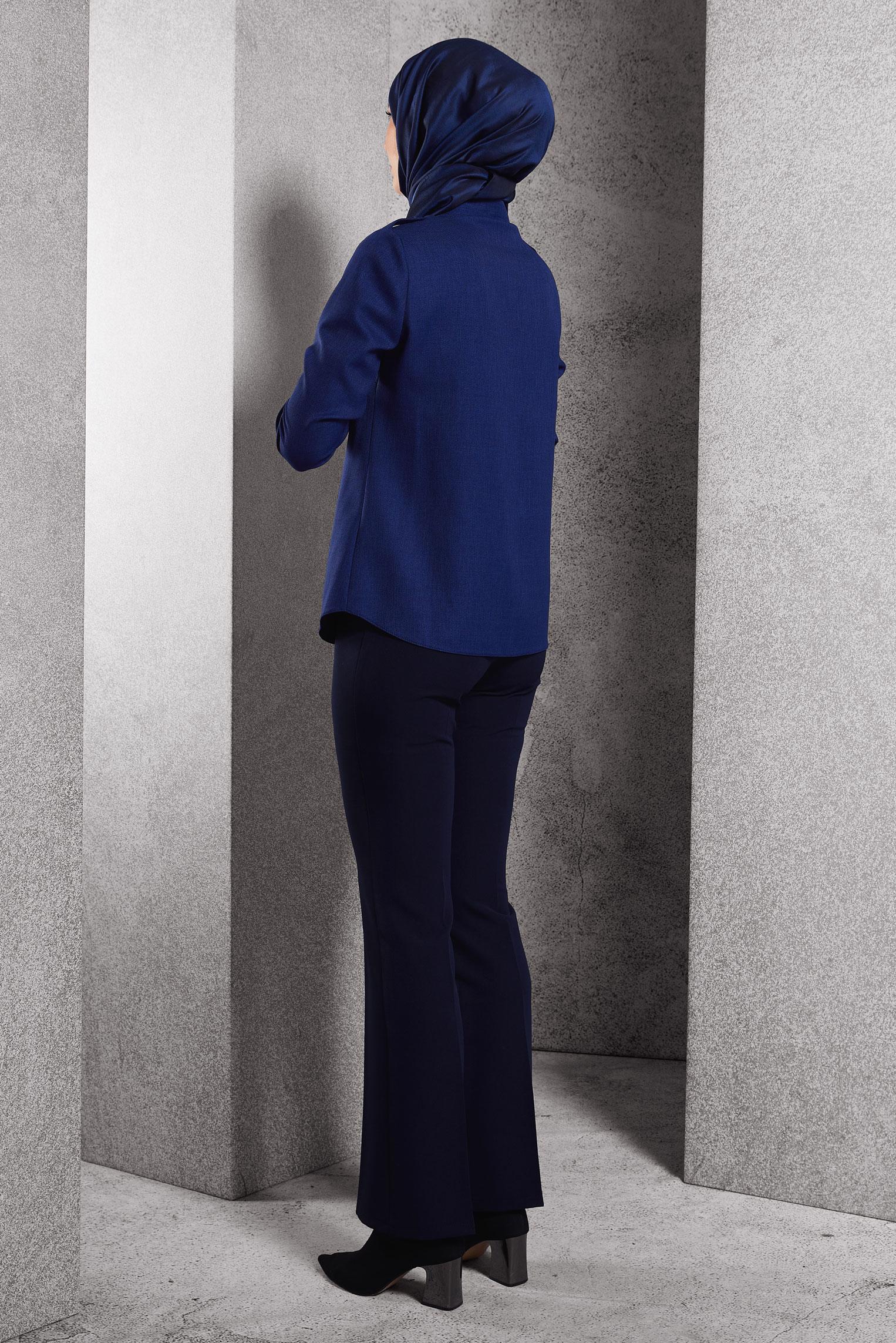 Tesettür giyim LACİVERT GÖMLEK YAKA BLUZ 45240