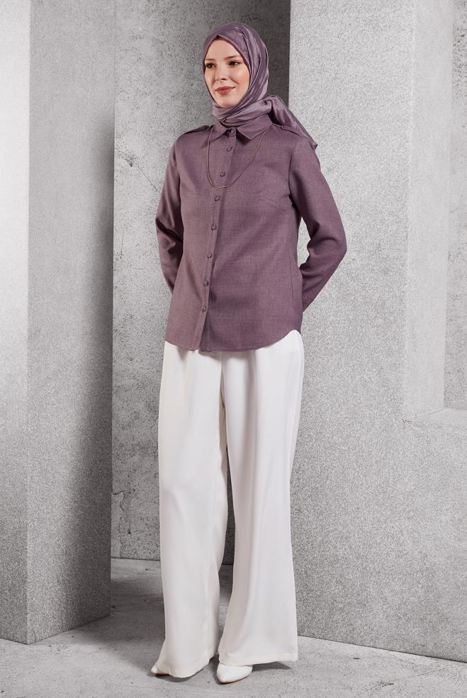Vêtements hijab POURPRE BLOUSE COL CHEMISE 45240 - ALVİNA