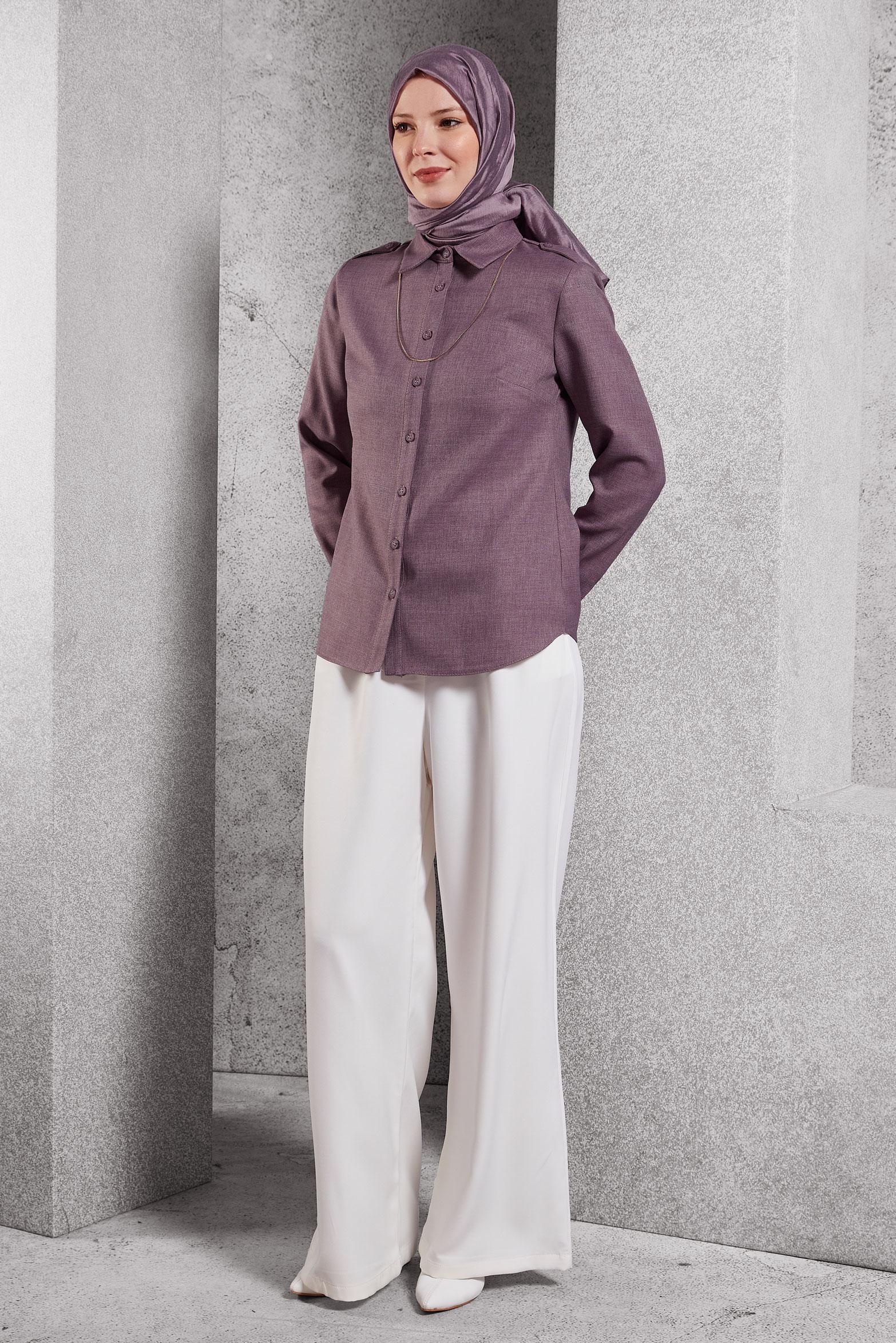 Tesettür giyim MOR GÖMLEK YAKA BLUZ 45240