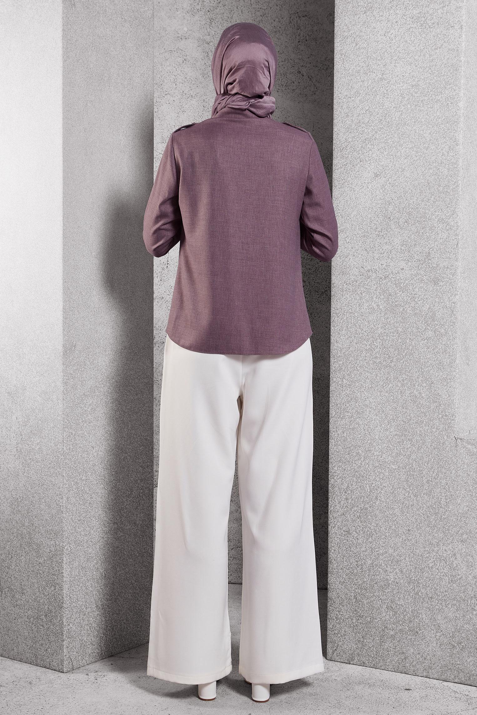 Tesettür giyim MOR GÖMLEK YAKA BLUZ 45240