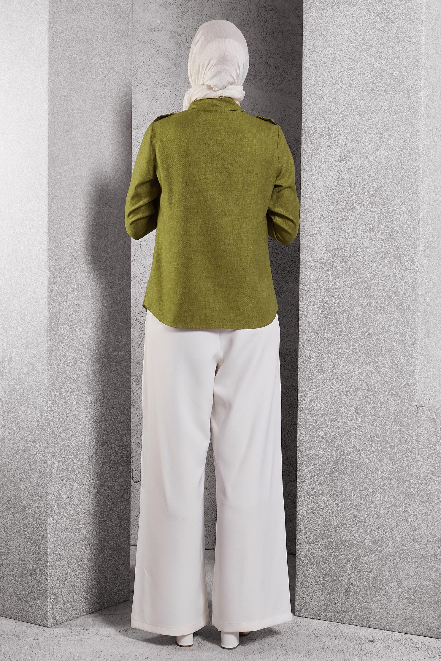 Tesettür giyim YEŞİL GÖMLEK YAKA BLUZ 45240