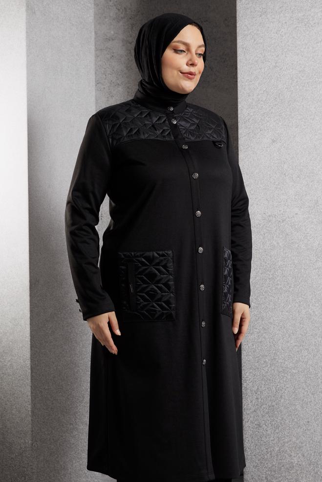 Vêtements hijab NOIR VESTE GRANDE TAILLE 20623 - ALVİNA