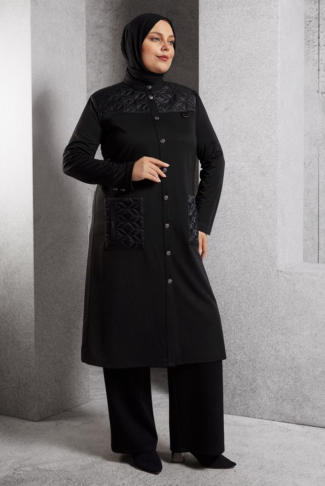 Vêtements hijab NOIR VESTE GRANDE TAILLE 20623 - ALVİNA