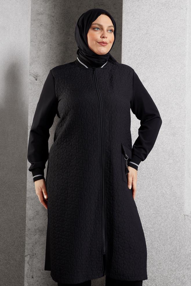 Vêtements hijab NOIR VESTE GRANDE TAILLE 20626 - ALVİNA