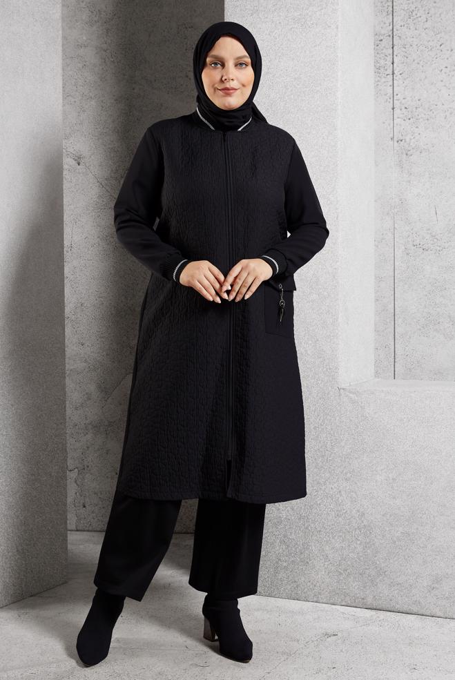 Vêtements hijab NOIR VESTE GRANDE TAILLE 20626 - ALVİNA