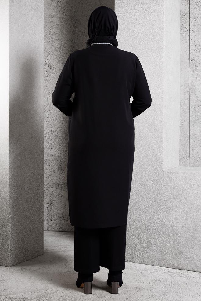 Vêtements hijab NOIR VESTE GRANDE TAILLE 20626 - ALVİNA