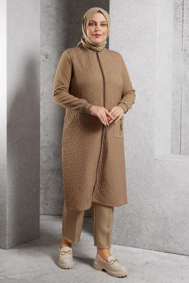 Vêtements hijab BRUN VESTE GRANDE TAILLE 20626 - ALVİNA