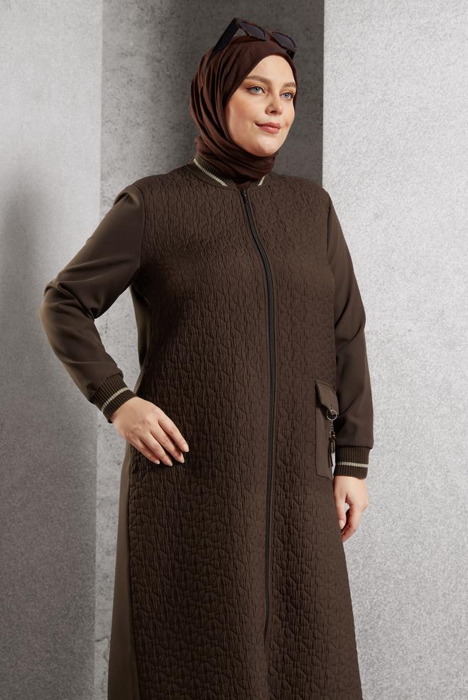 Vêtements hijab BRUN VESTE GRANDE TAILLE 20626 - ALVİNA