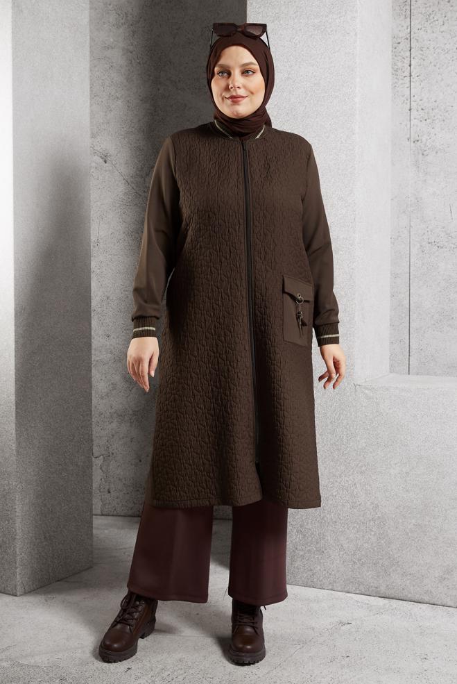 Vêtements hijab BRUN VESTE GRANDE TAILLE 20626 - ALVİNA