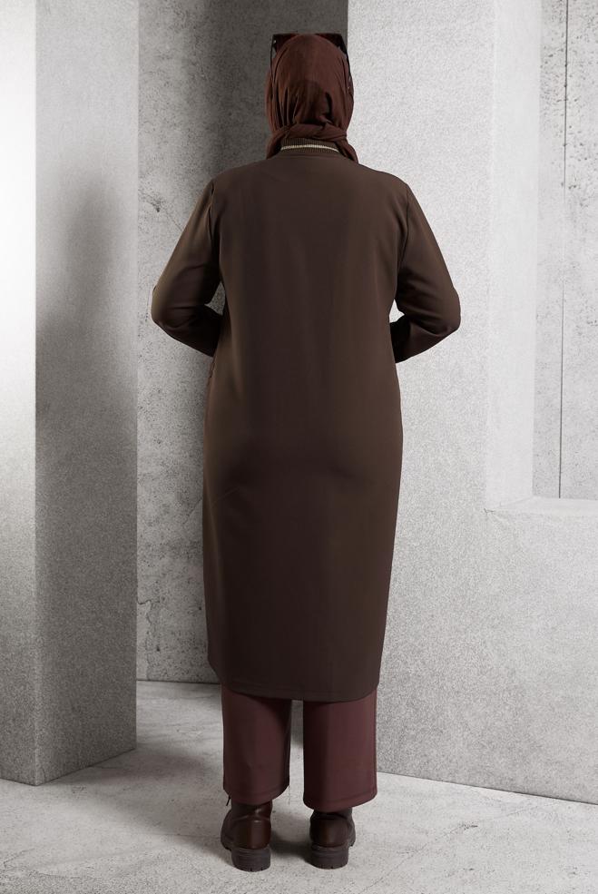 Vêtements hijab BRUN VESTE GRANDE TAILLE 20626 - ALVİNA