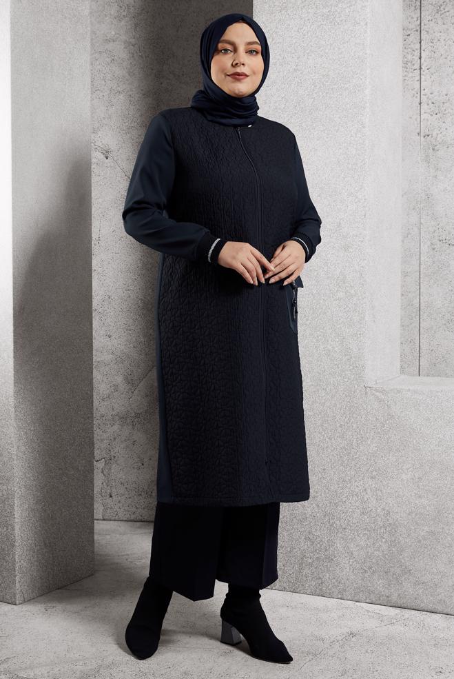 Vêtements hijab BLEU MARINE VESTE GRANDE TAILLE 20626 - ALVİNA