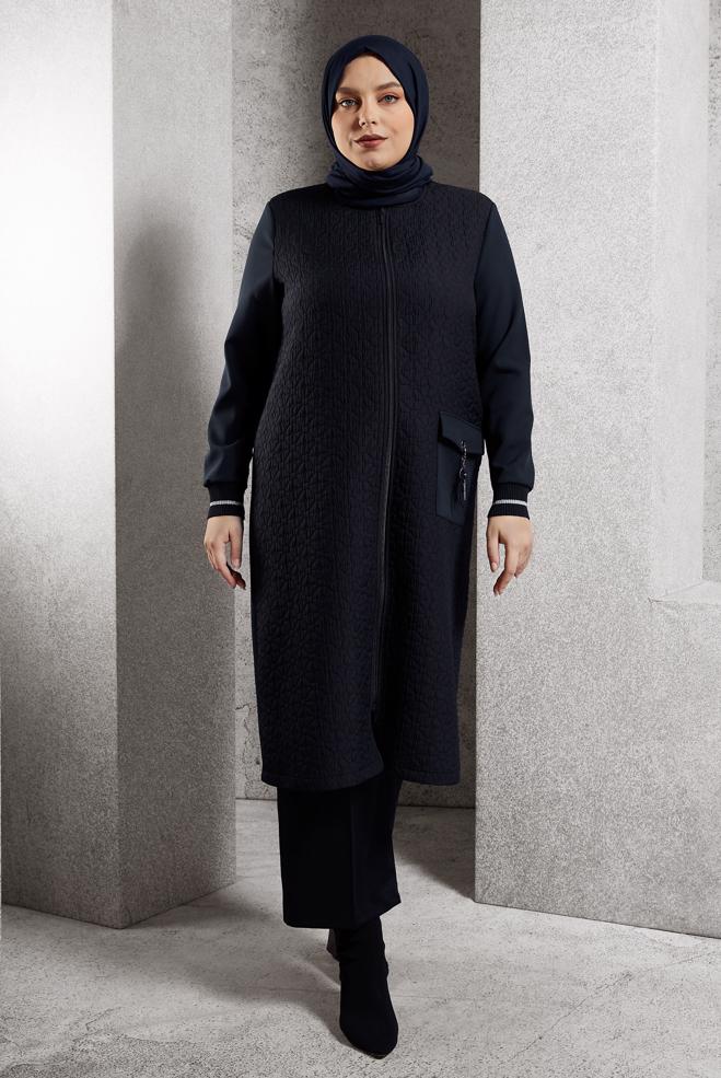 Vêtements hijab BLEU MARINE VESTE GRANDE TAILLE 20626 - ALVİNA