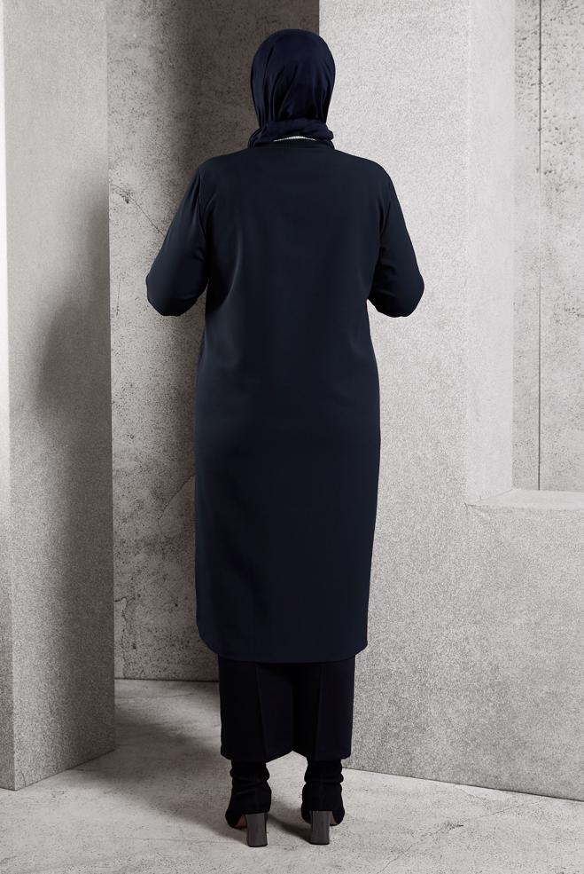 Vêtements hijab BLEU MARINE VESTE GRANDE TAILLE 20626 - ALVİNA