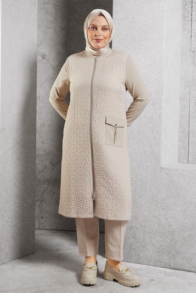 Vêtements hijab BEIGE VESTE GRANDE TAILLE 20626 - ALVİNA