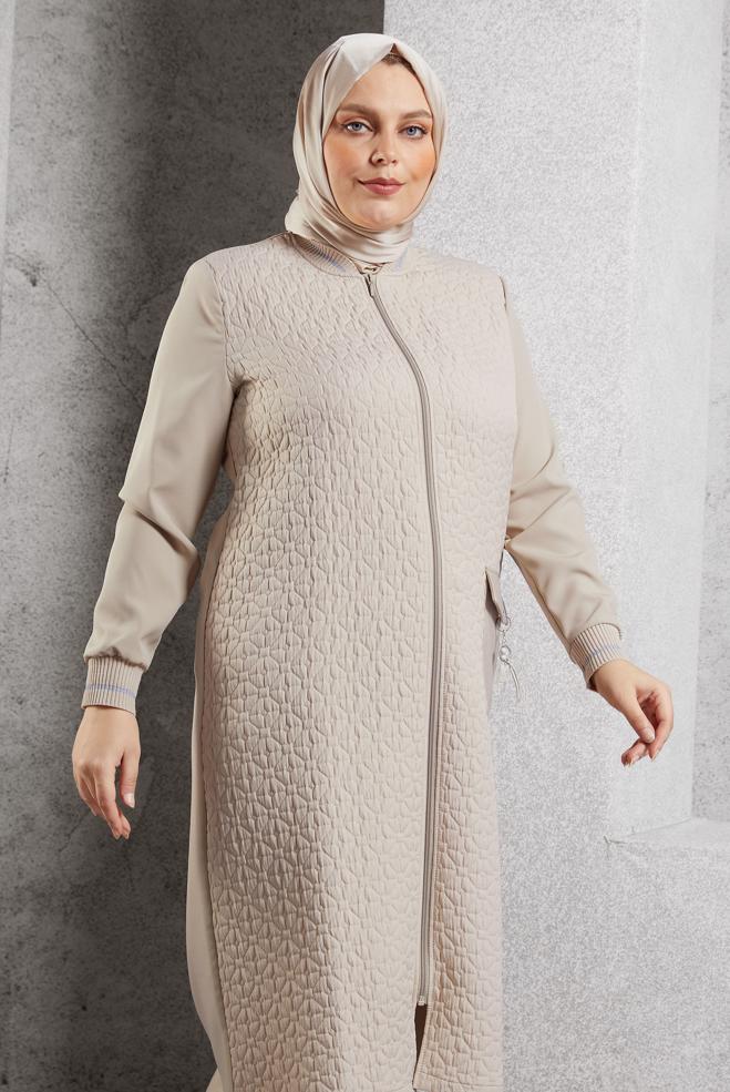 Vêtements hijab BEIGE VESTE GRANDE TAILLE 20626 - ALVİNA
