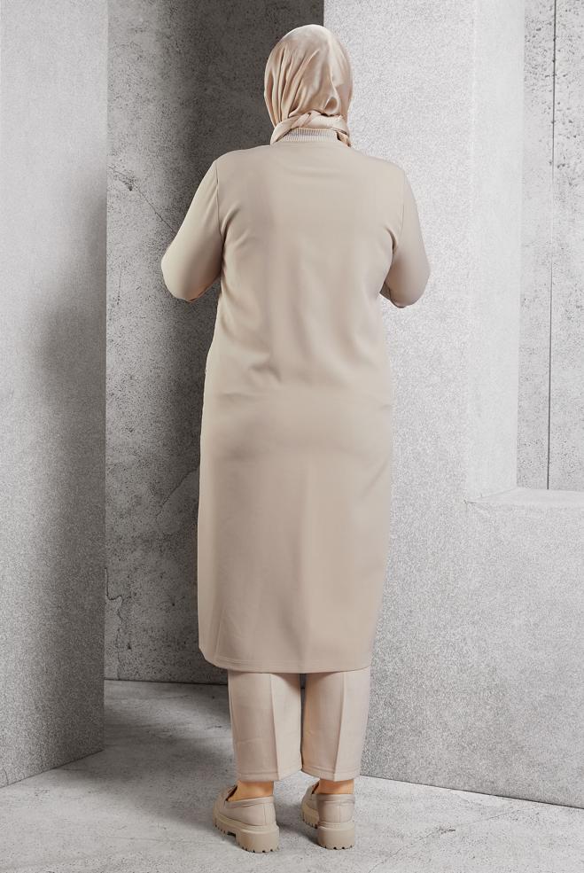 Vêtements hijab BEIGE VESTE GRANDE TAILLE 20626 - ALVİNA