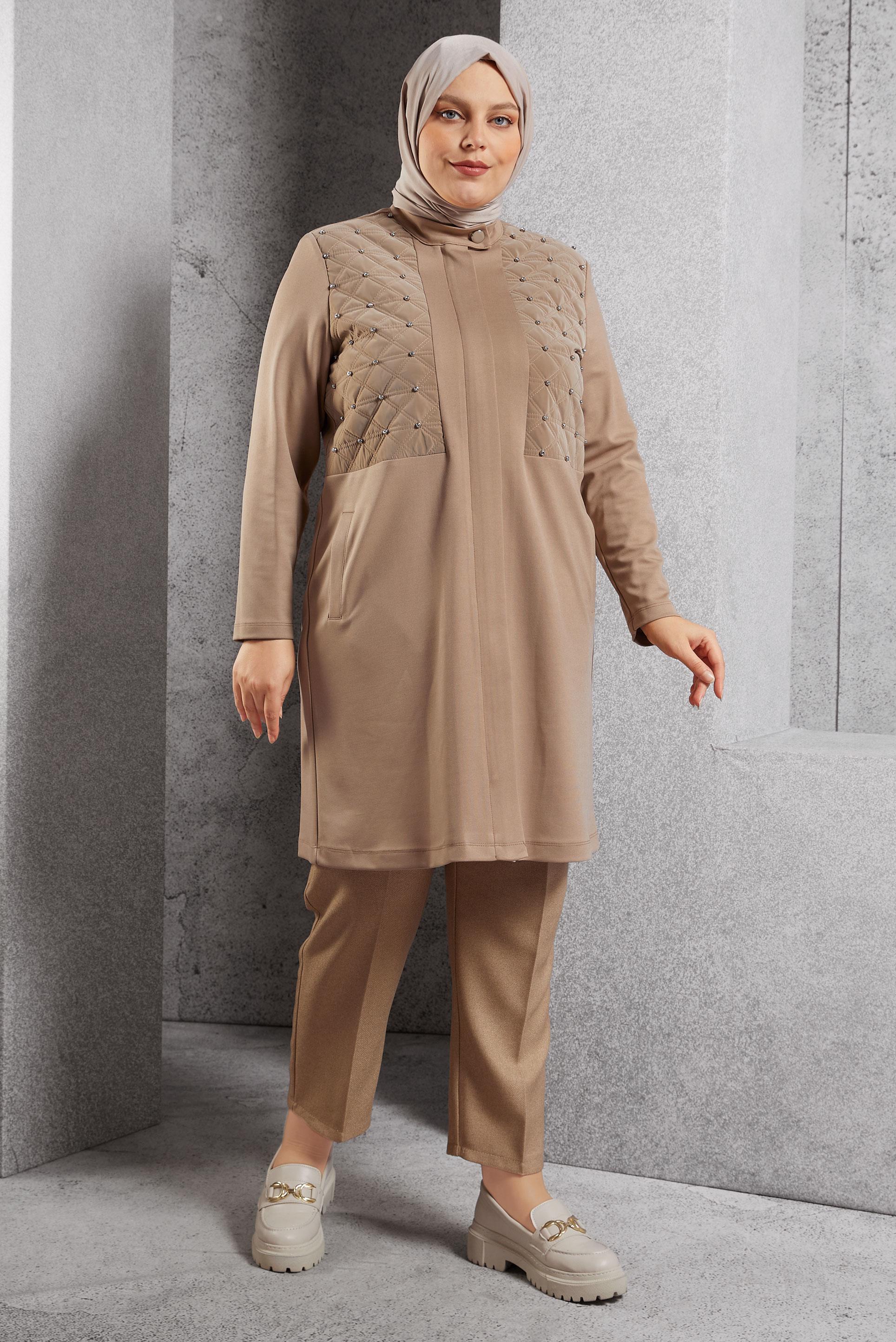 Tesettür giyim BEJ BÜYÜK BEDEN TAŞLI GİY ÇIK 20630