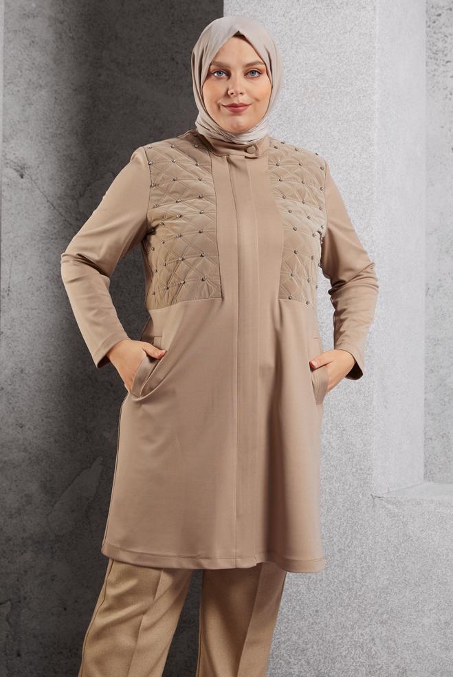 Vêtements hijab BEIGE VESTE AVEC GEMME 20630 - ALVİNA