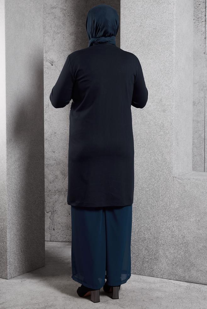 Vêtements hijab BLEU MARINE VESTE AVEC GEMME 20630 - ALVİNA