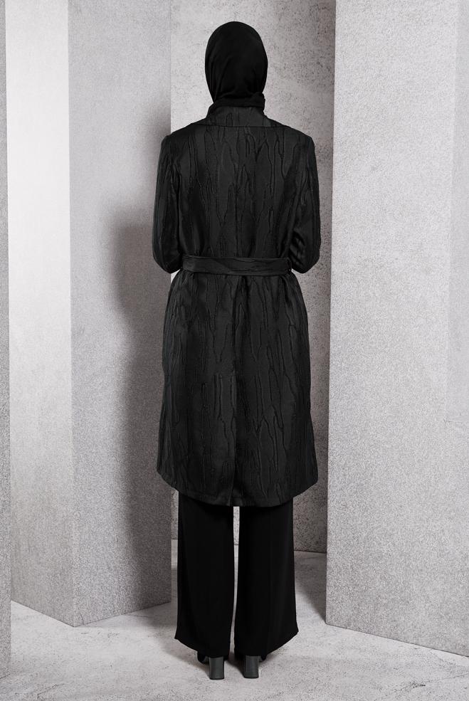 Vêtements hijab NOIR VESTE CEINTURÉE 44736 - ALVİNA