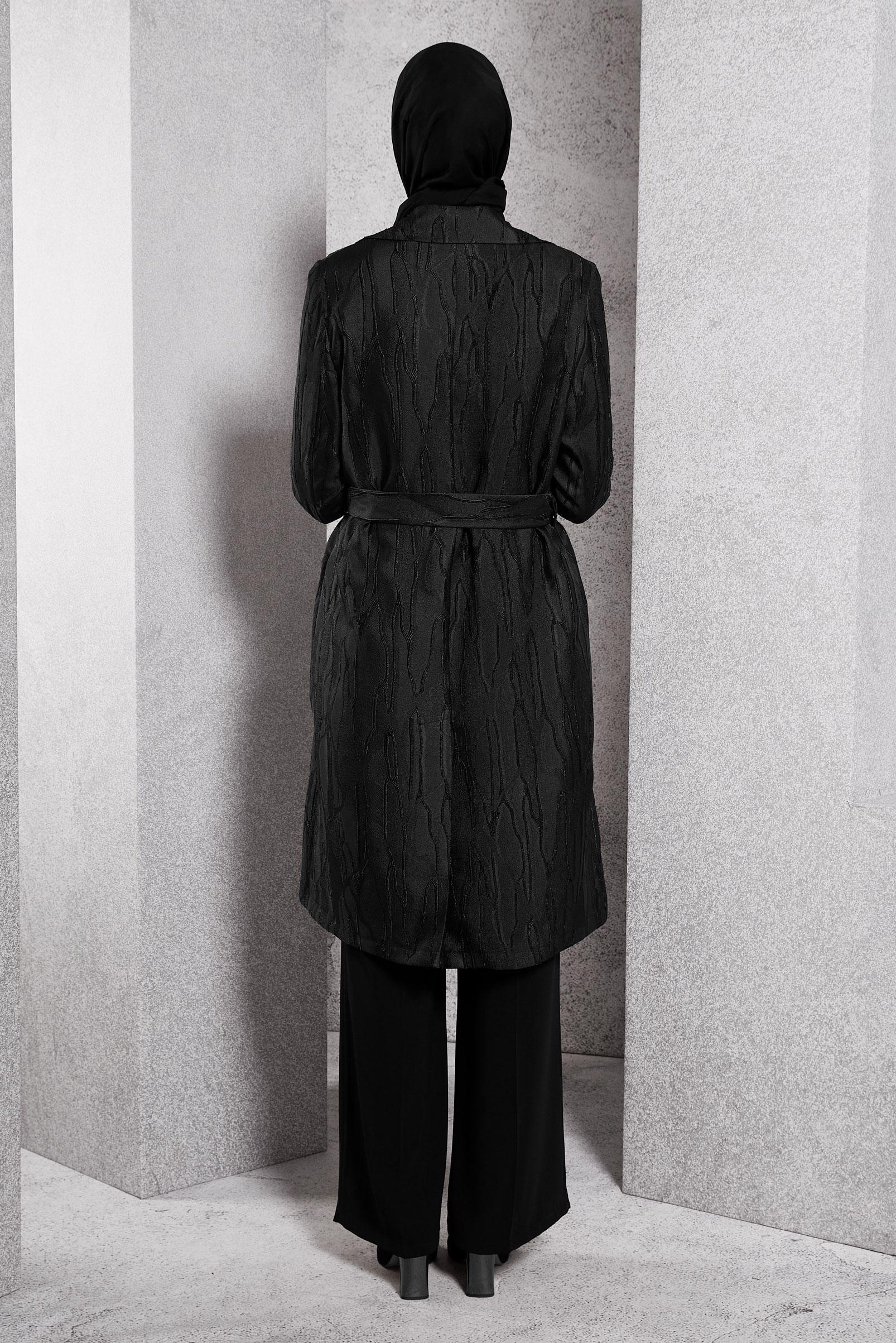 Tesettür giyim SİYAH KEMERLİ DESENLİ GİY ÇIK 44736