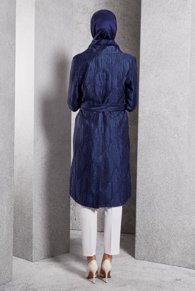 Vêtements hijab BLEU MARINE VESTE CEINTURÉE 44736 - ALVİNA