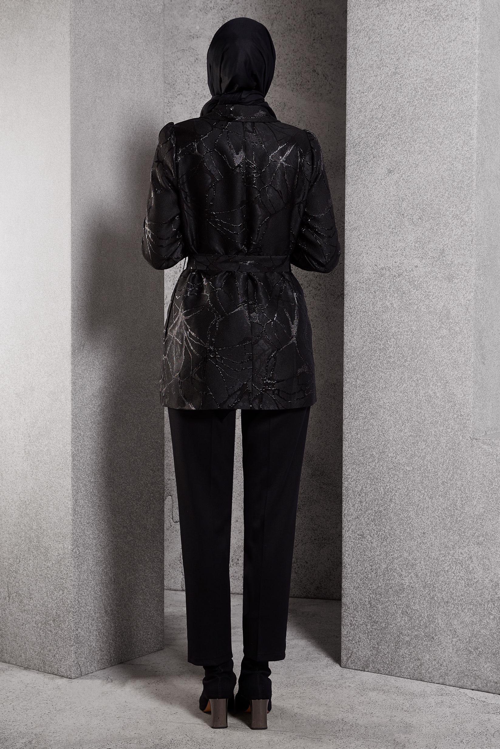 Tesettür giyim SİYAH KRUVAZE YAKA JAKAR CEKET 44740