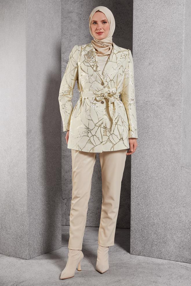 Hijab clothing WHITE JACQUARD JACKET 44740 - ALVİNA