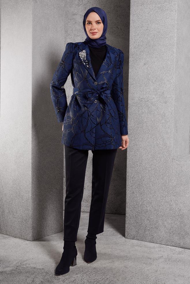 Hijab clothing NAVY BLUE JACQUARD JACKET 44740 - ALVİNA