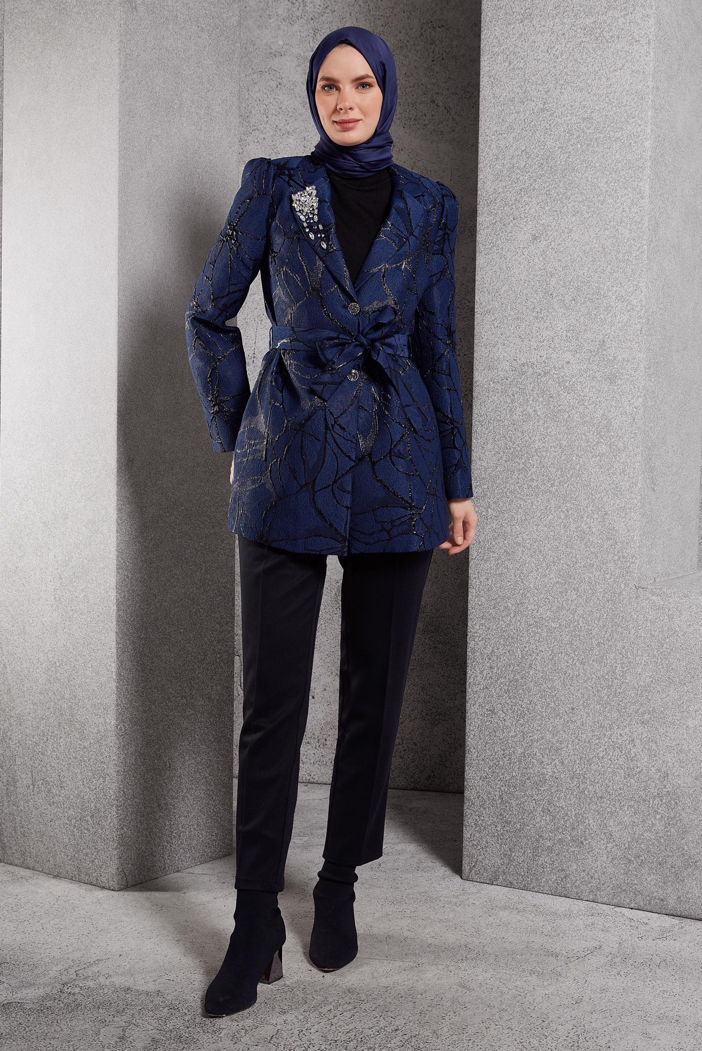 Hijab clothing NAVY BLUE JACQUARD JACKET 44740