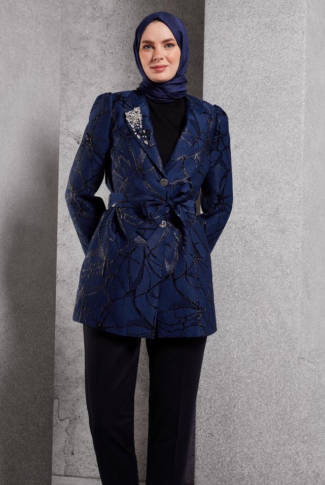 Hijab clothing NAVY BLUE JACQUARD JACKET 44740 - ALVİNA