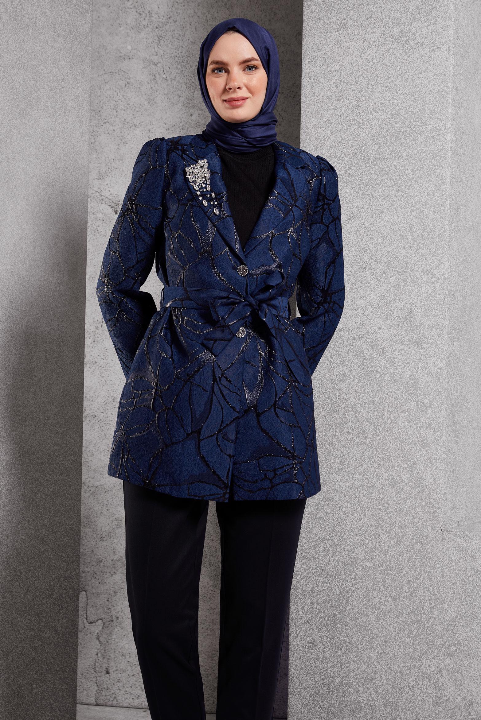 Hijab clothing NAVY BLUE JACQUARD JACKET 44740