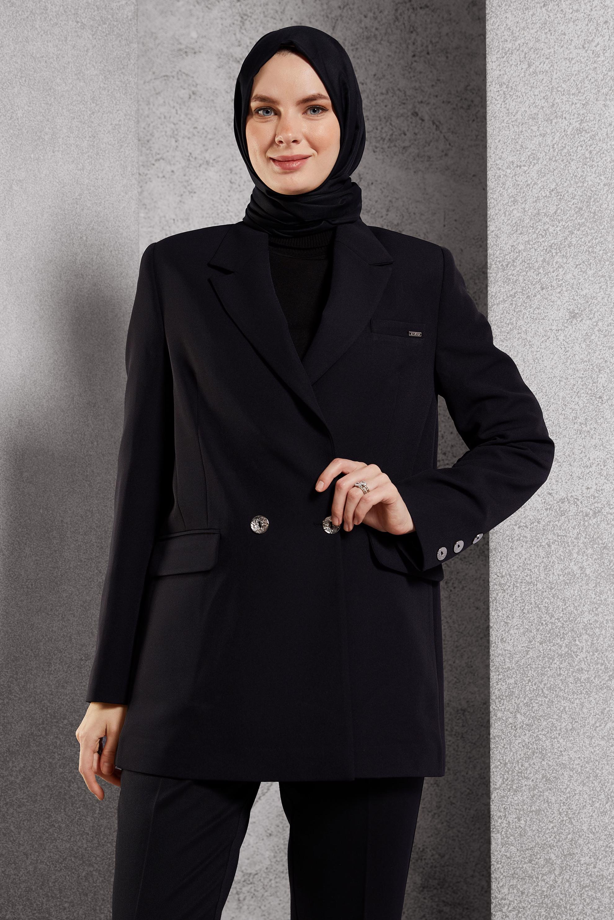 Tesettür giyim SİYAH KRUVAZE YAKA BLAZER CEKET 45046