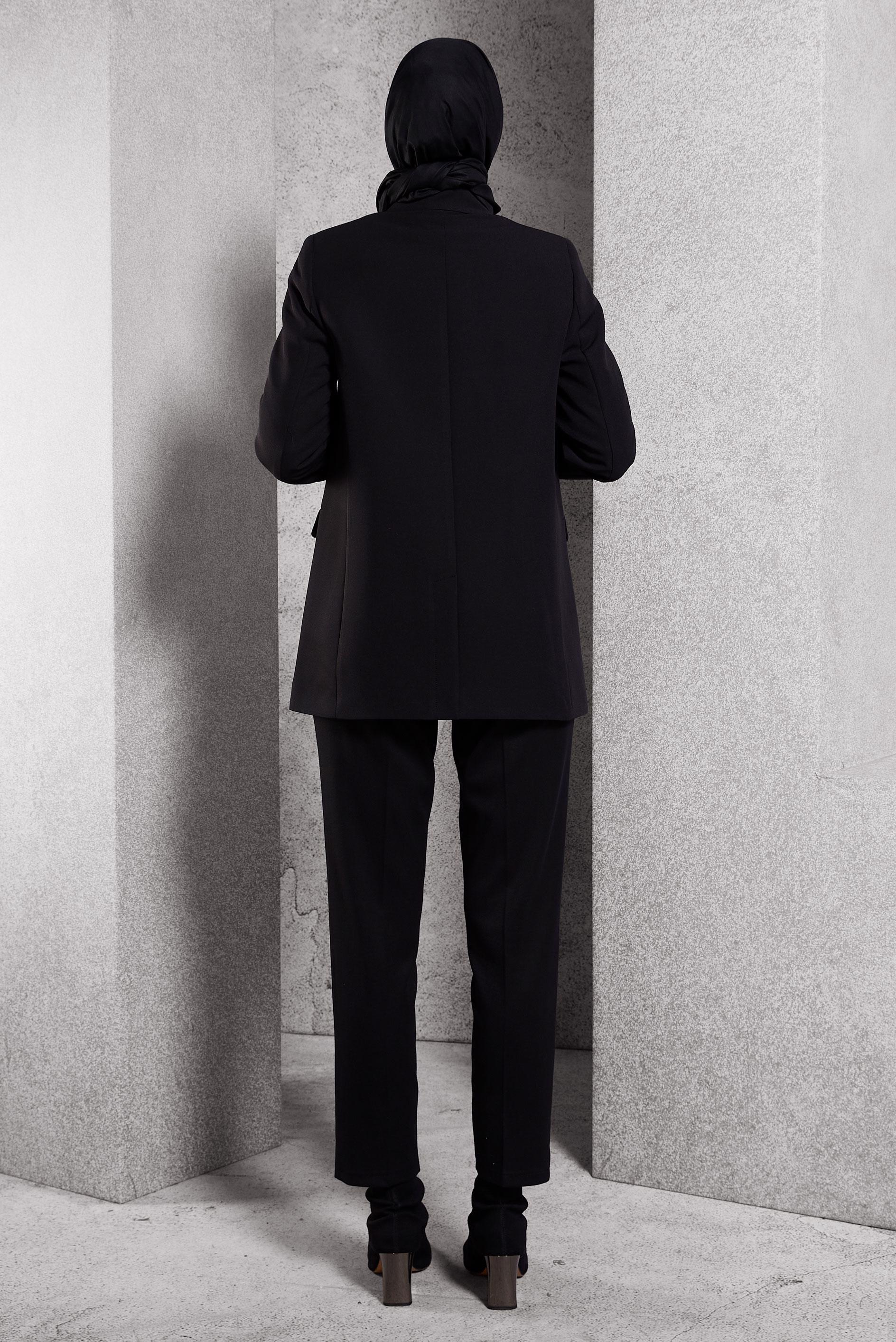 Tesettür giyim SİYAH KRUVAZE YAKA BLAZER CEKET 45046