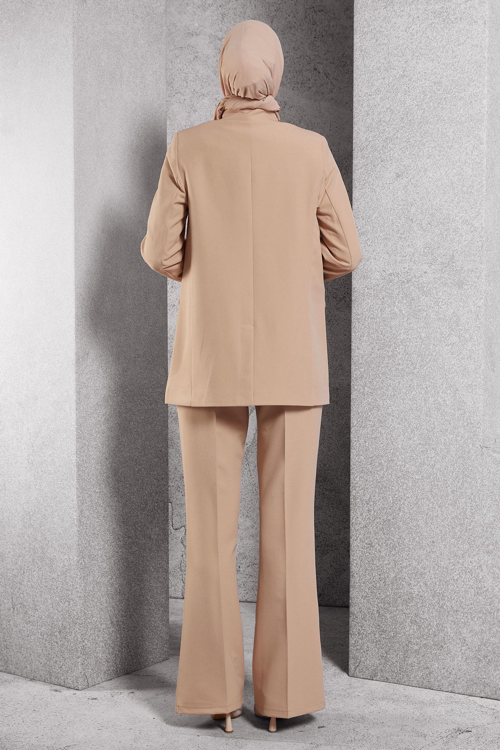 Tesettür giyim BEJ KRUVAZE YAKA BLAZER CEKET 45046