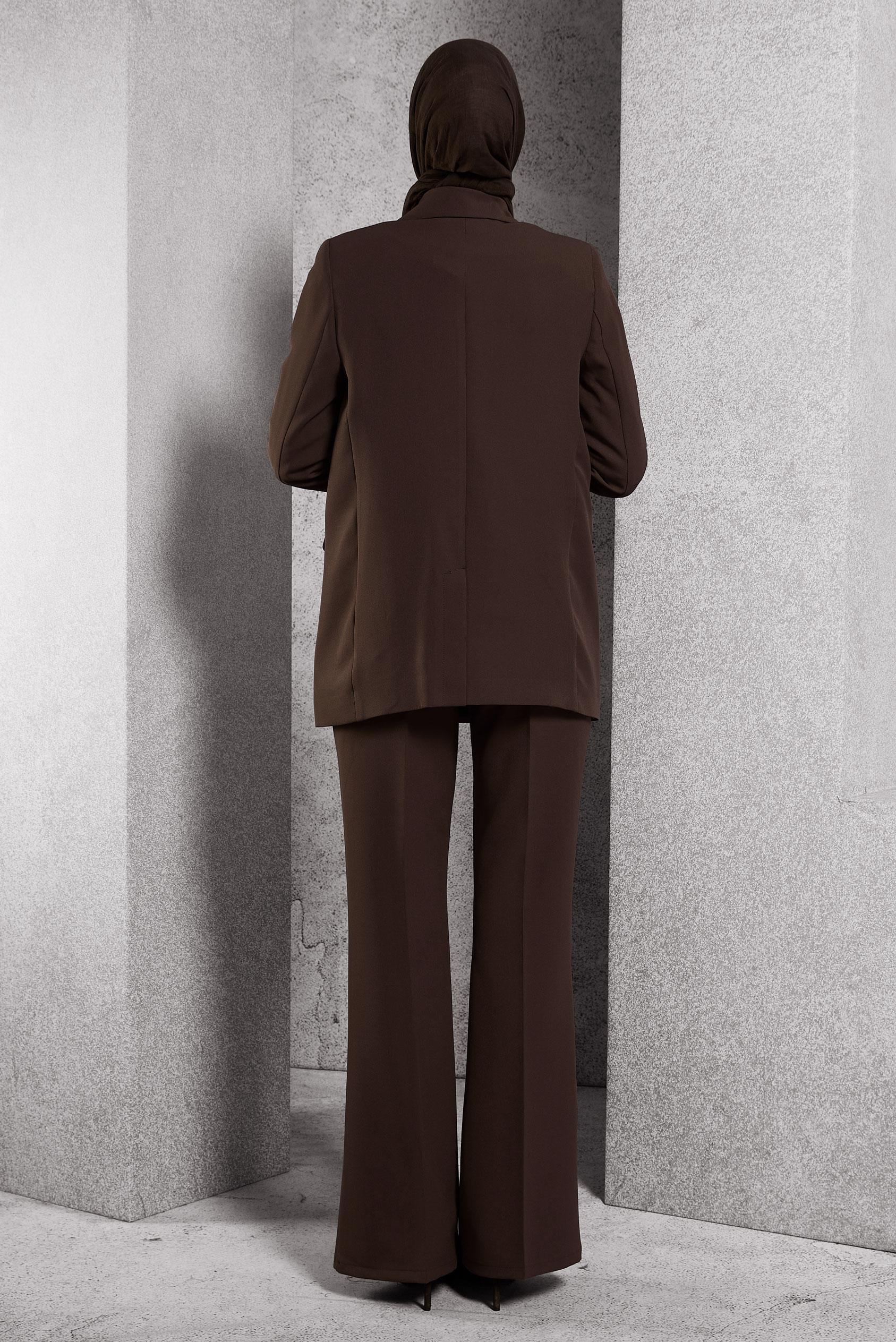 Tesettür giyim KAHVE KRUVAZE YAKA BLAZER CEKET 45046