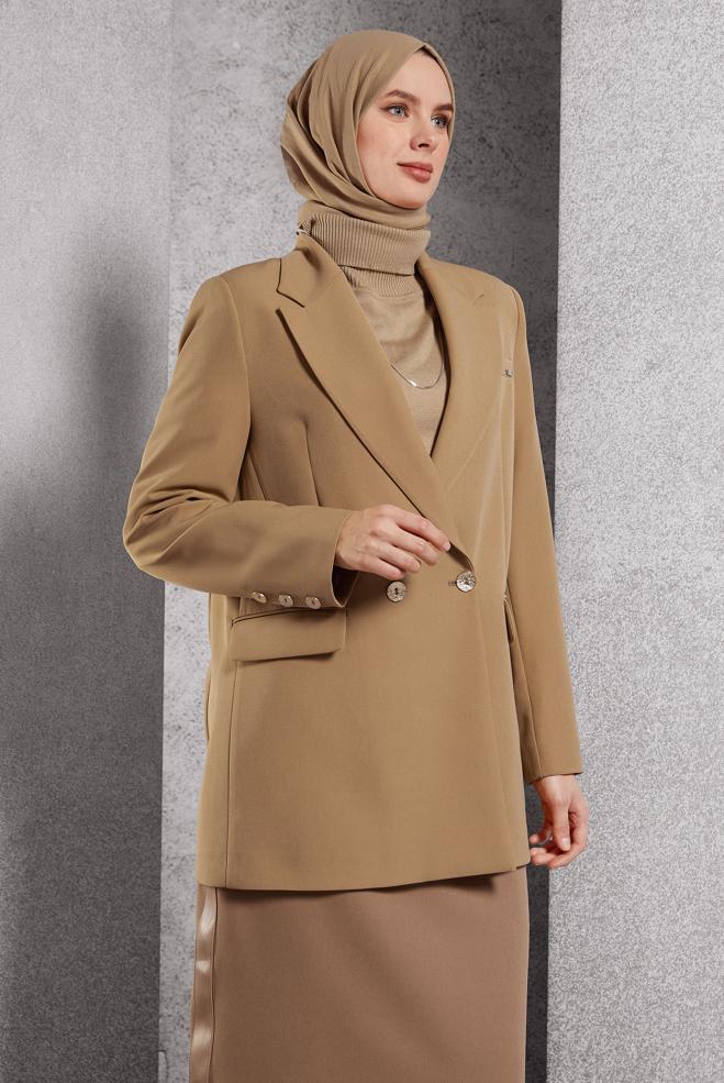 Hijab clothing BROWN DOUBLE BREASTED BLAZER JACKET 45046 - ALVİNA