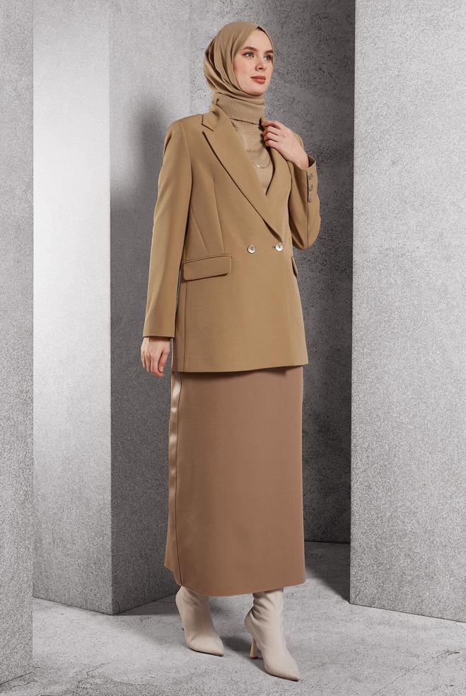 Hijab clothing BROWN DOUBLE BREASTED BLAZER JACKET 45046 - ALVİNA