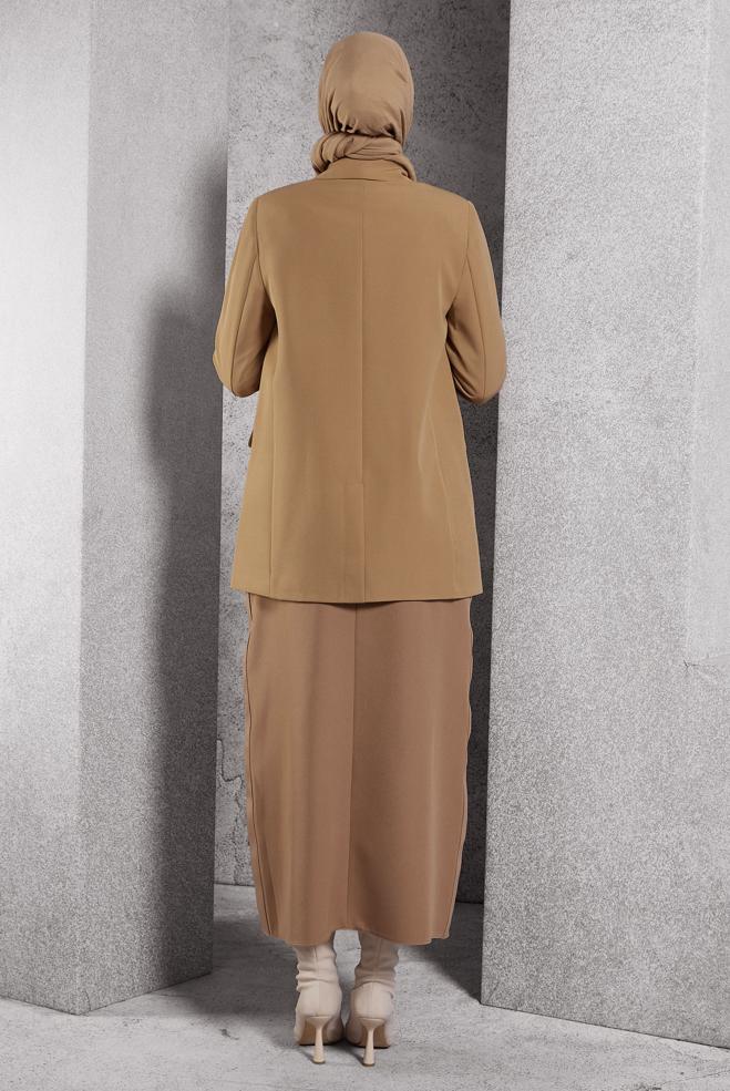 Hijab clothing BROWN DOUBLE BREASTED BLAZER JACKET 45046 - ALVİNA