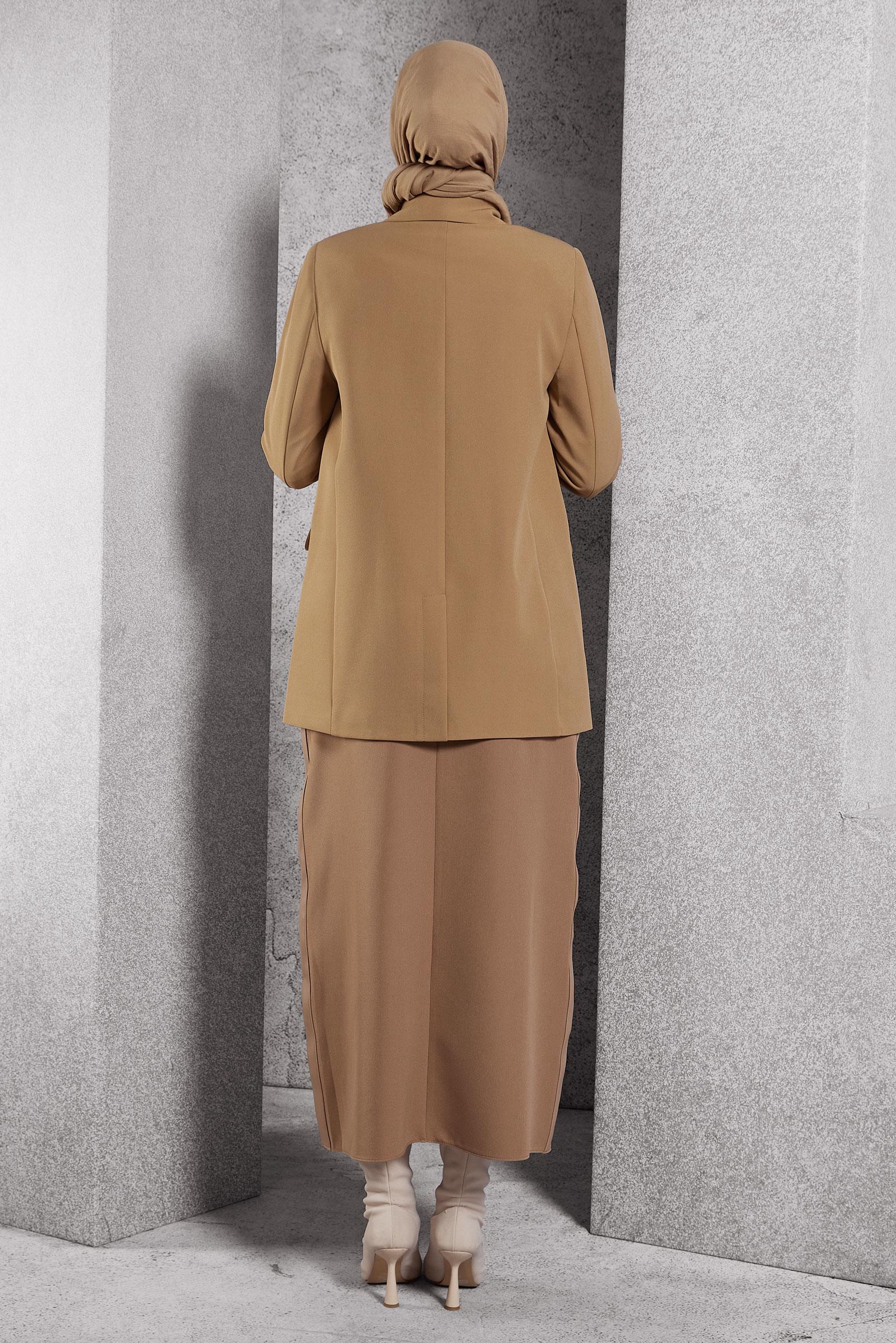 Tesettür giyim KAHVE KRUVAZE YAKA BLAZER CEKET 45046