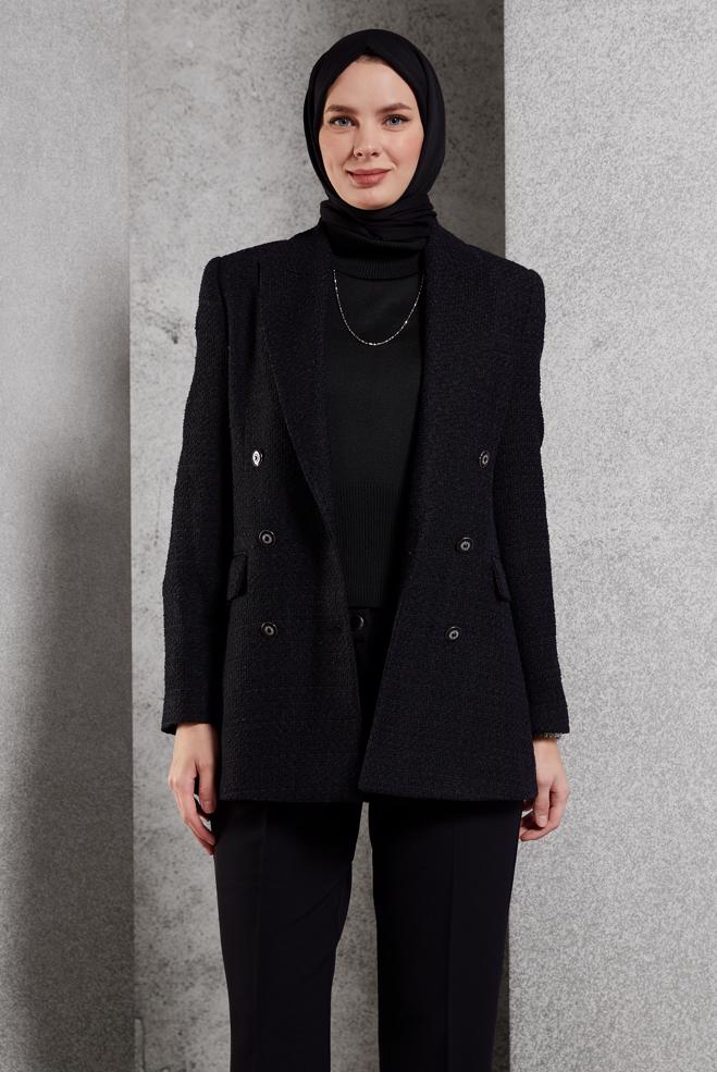 Hijab clothing BLACK DOUBLE BREASTED JACKET 45145 - ALVİNA