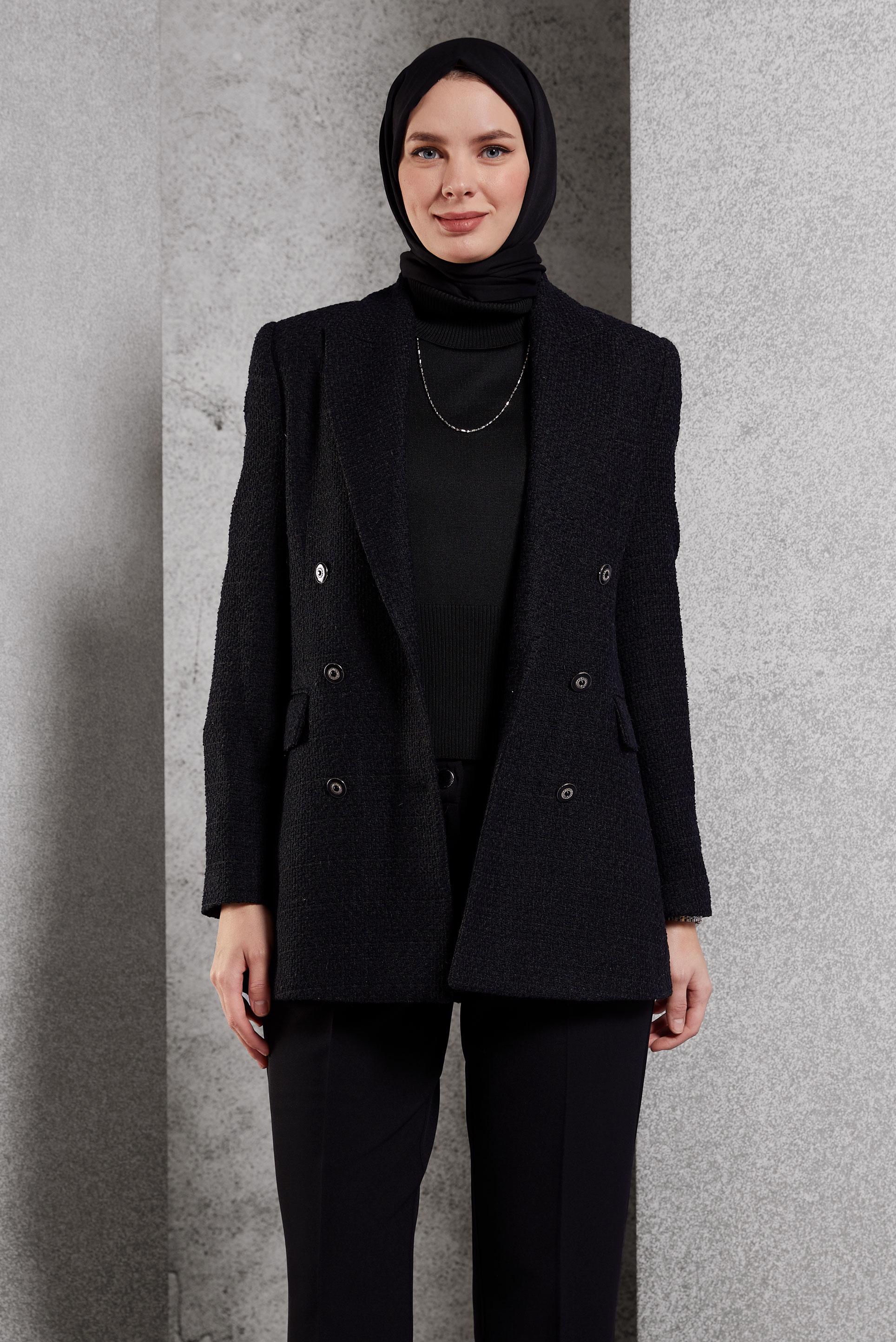 Vêtements hijab NOIR VESTE À DOUBLE BOUTONNAGE 45145