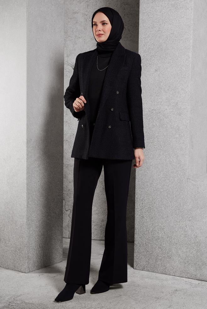 Hijab clothing BLACK DOUBLE BREASTED JACKET 45145 - ALVİNA