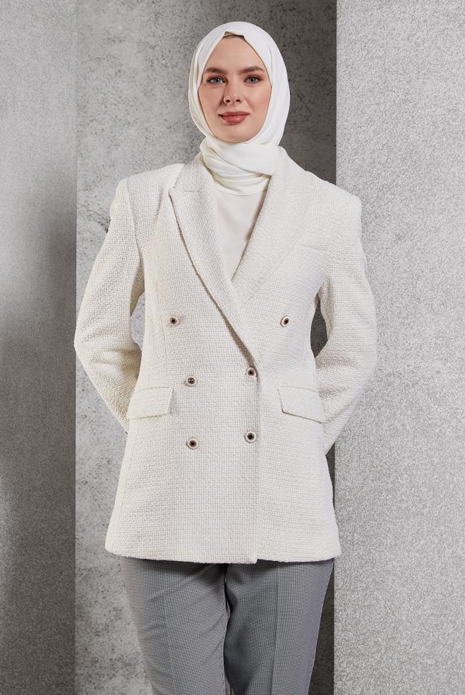 Hijab clothing WHITE DOUBLE BREASTED JACKET 45145 - ALVİNA