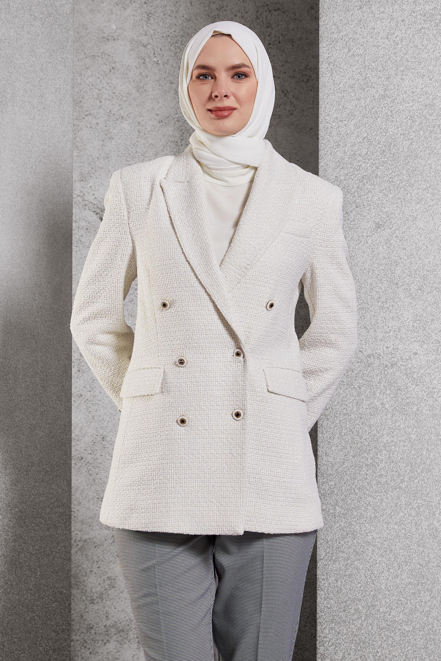 Hijab clothing WHITE DOUBLE BREASTED JACKET 45145